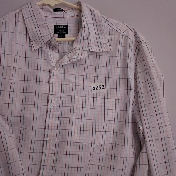 J Crew Shirt Flex Washed Mens Large L White Long Sleeve Button Down Blue Check - Picture 10 of 10